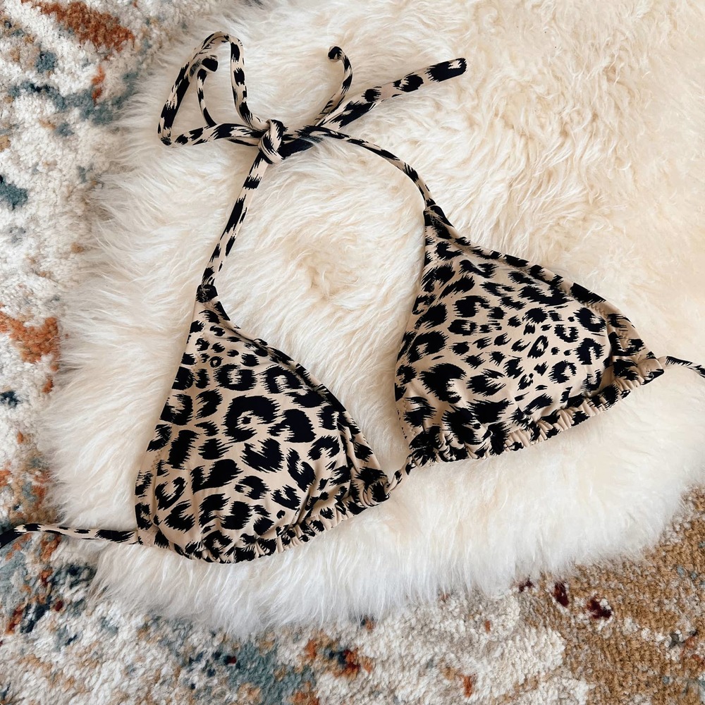 J Crew Leopard Print Triangle Bikini Top Size Medium Animal Print Adjustable